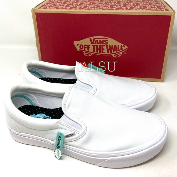 VANS Comfycush Slip On Canvas White Men’s Sneakers - Picture 7 of 10